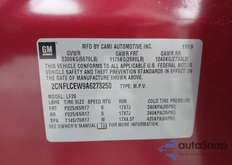 2010 Chevrolet Equinox Ls из США, поврежденный, VIN 2CNFLCEW9A6273250